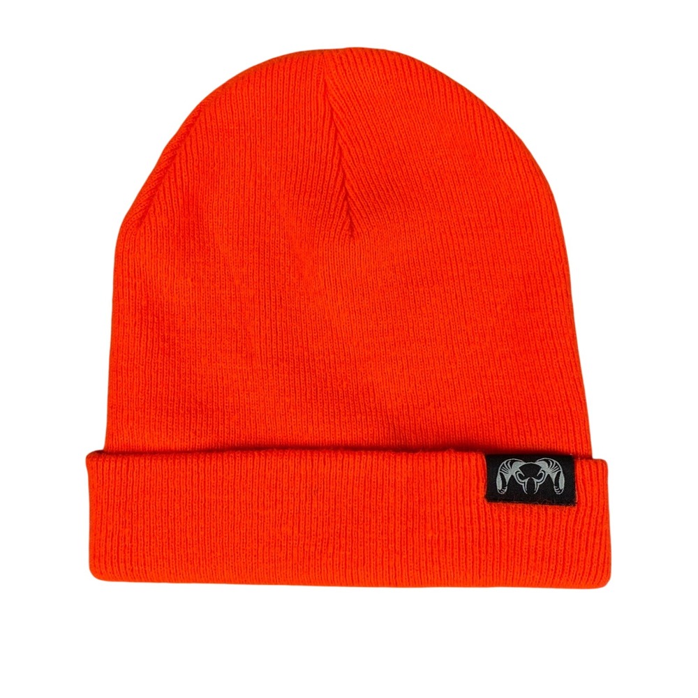 Kuiu Mens Blaze Orange Knit Beanie Hunting Safety Cuffed Watch Cap Logo OS